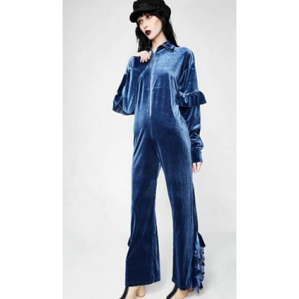 Little Sunny Bite Blue Velour Jumpsuit Size F
